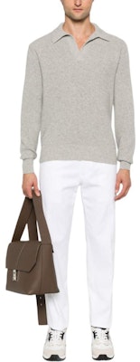 Zegna FW24 寬鬆版羊絨長袖Polo毛衣 淺灰色 UEK86-A8131-K91 Lookbook Zegna FW24 寬鬆版羊絨長袖Polo毛衣 淺灰色 UEK86-A8131-K91