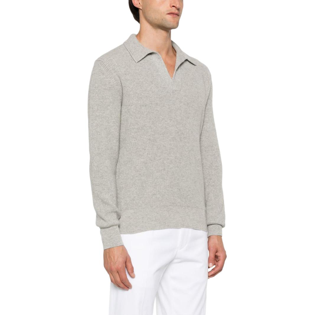 Purchase Zegna FW24 寬鬆版羊絨長袖Polo毛衣 淺灰色 UEK86-A8131-K91