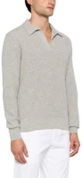 Purchase Zegna FW24 寬鬆版羊絨長袖Polo毛衣 淺灰色 UEK86-A8131-K91