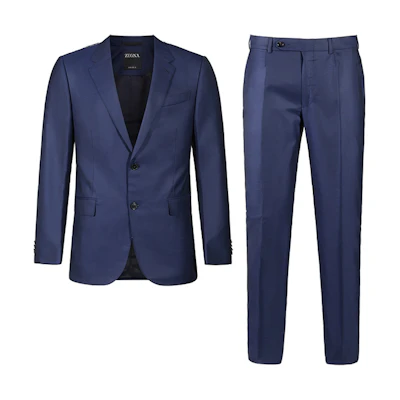Zegna FW24 Navy Blue Solid Single-Breasted Suit with Double Back Vent 83753-4A8221-225
