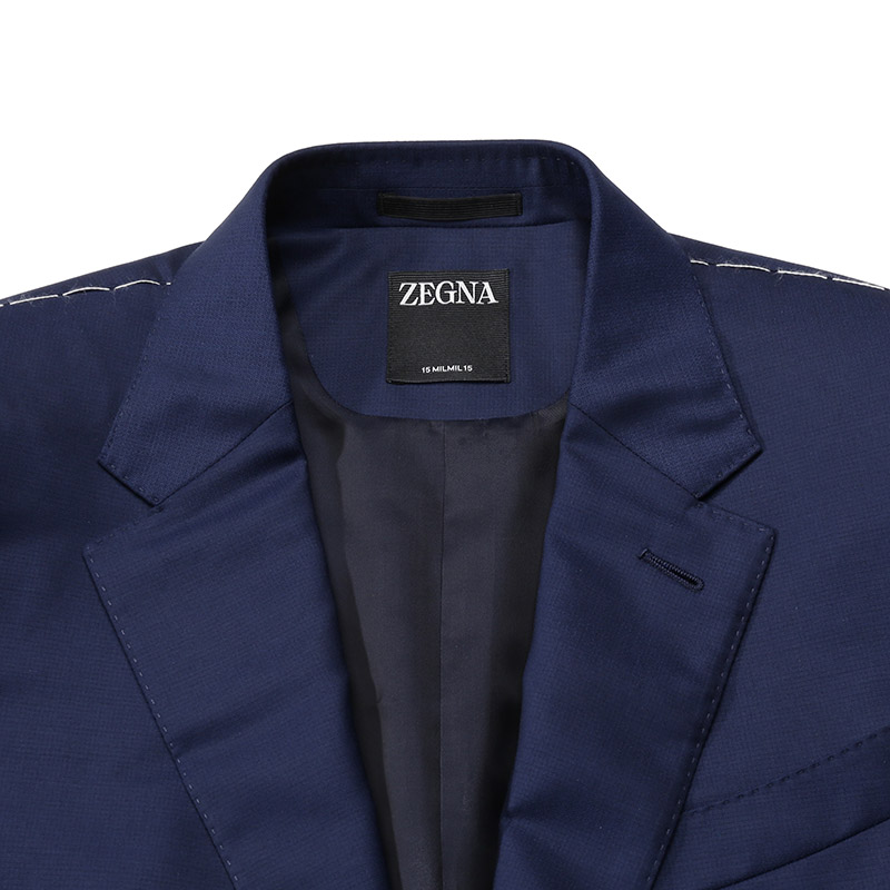 Cheap Zegna FW24 海軍藍色單排扣西裝，雙開叉設計 83753-4A8221-225