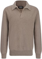 Zegna FW24 Ribbed Knit Cashmere Polo Sweater - Taupe Gray Long Sleeve UEK86-A8131-N92 Zegna FW24 Ribbed Knit Cashmere Polo Sweater - Taupe Gray Long Sleeve UEK86-A8131-N92