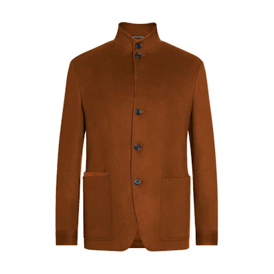 Zegna FW24 Single-Breasted Brown Stand Collar Long Sleeve Jacket 869C5-2A81VH-KQ0