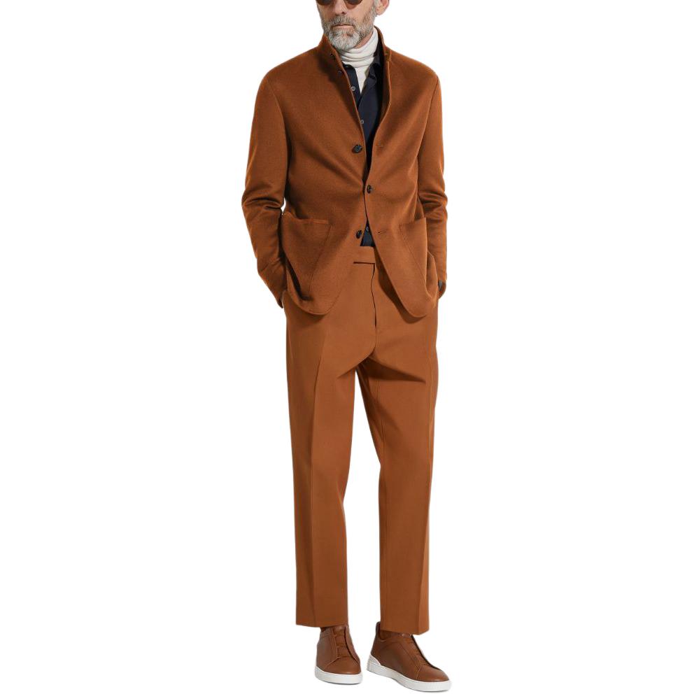 Lookbook Zegna FW24 棕色立領單排扣長袖外套 869C5-2A81VH-KQ0