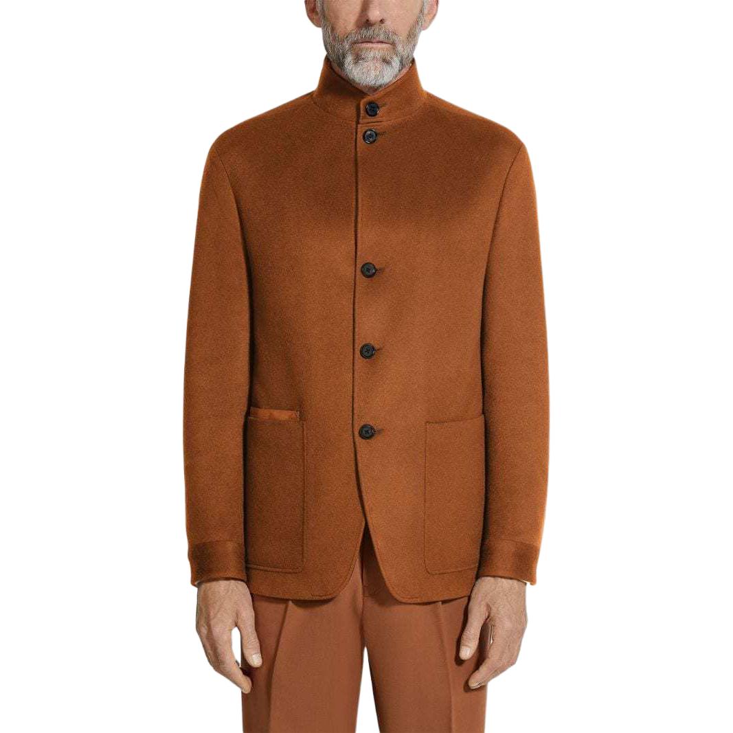 Shop Zegna FW24 棕色立領單排扣長袖外套 869C5-2A81VH-KQ0