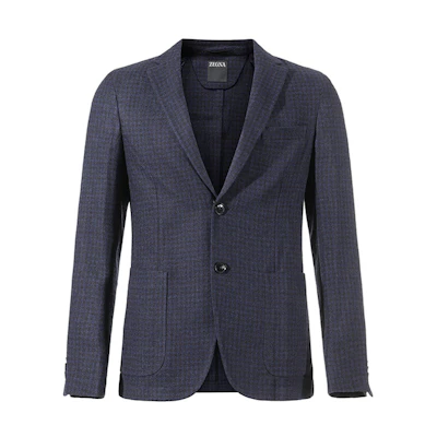 Zegna FW24 Single-Breasted Plaid Long-Sleeve Blazer Dark Blue 85074-6A81DN-MG0