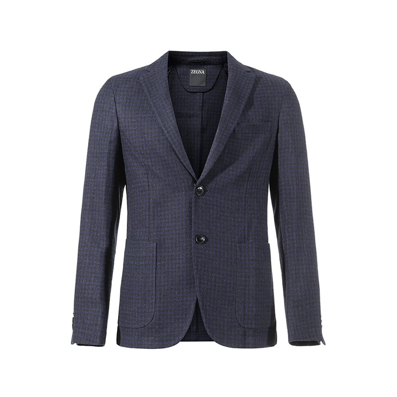 Order Zegna FW24 深藍單排扣格紋長袖西裝外套 85074-6A81DN-MG0