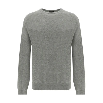 Zegna FW24 Solid Grey Cashmere Crewneck Long-Sleeve Sweater. UEK10-A8110-K91