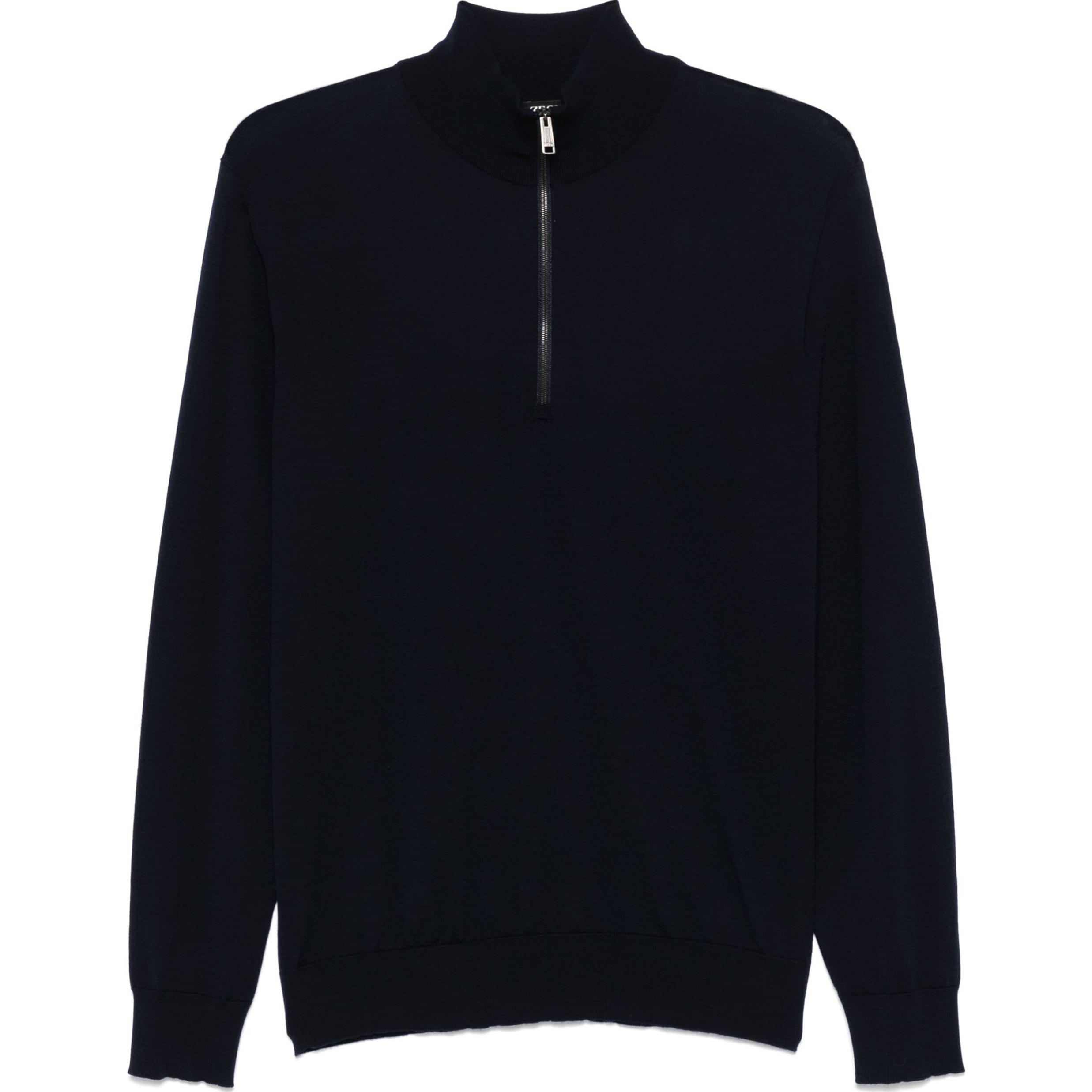 Zegna FW24  Solid Knit High-Neck Half-Zip Sweater in Blue UEM00-A8128-B09