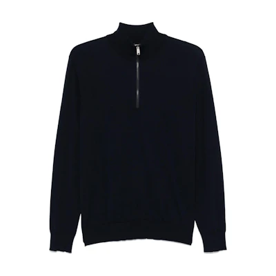 Zegna FW24 Solid Knit High-Neck Half-Zip Sweater in Blue UEM00-A8128-B09