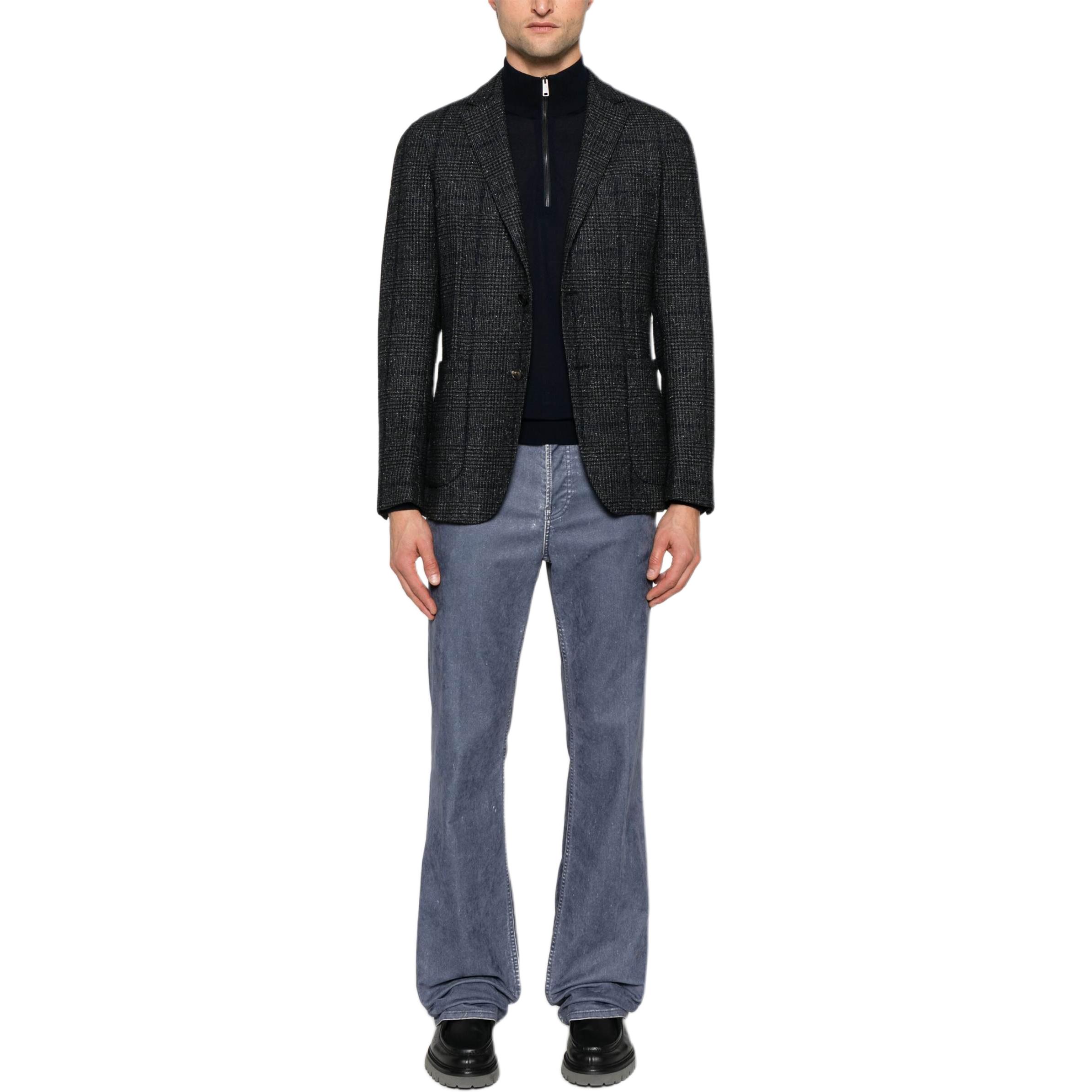 Lookbook Zegna FW24 藍色高領半拉鍊針織毛衣 UEM00-A8128-B09