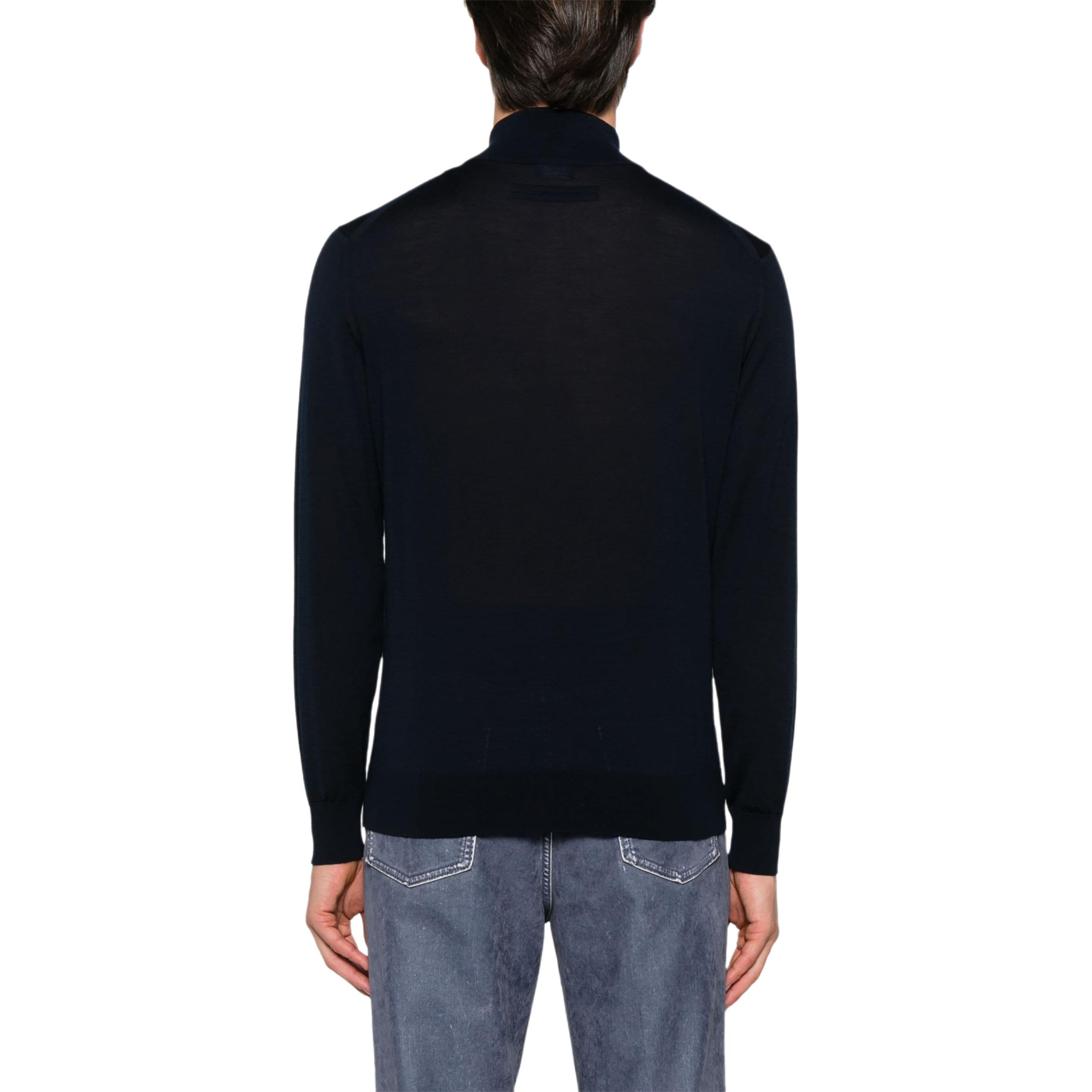 Shop Zegna FW24 藍色高領半拉鍊針織毛衣 UEM00-A8128-B09