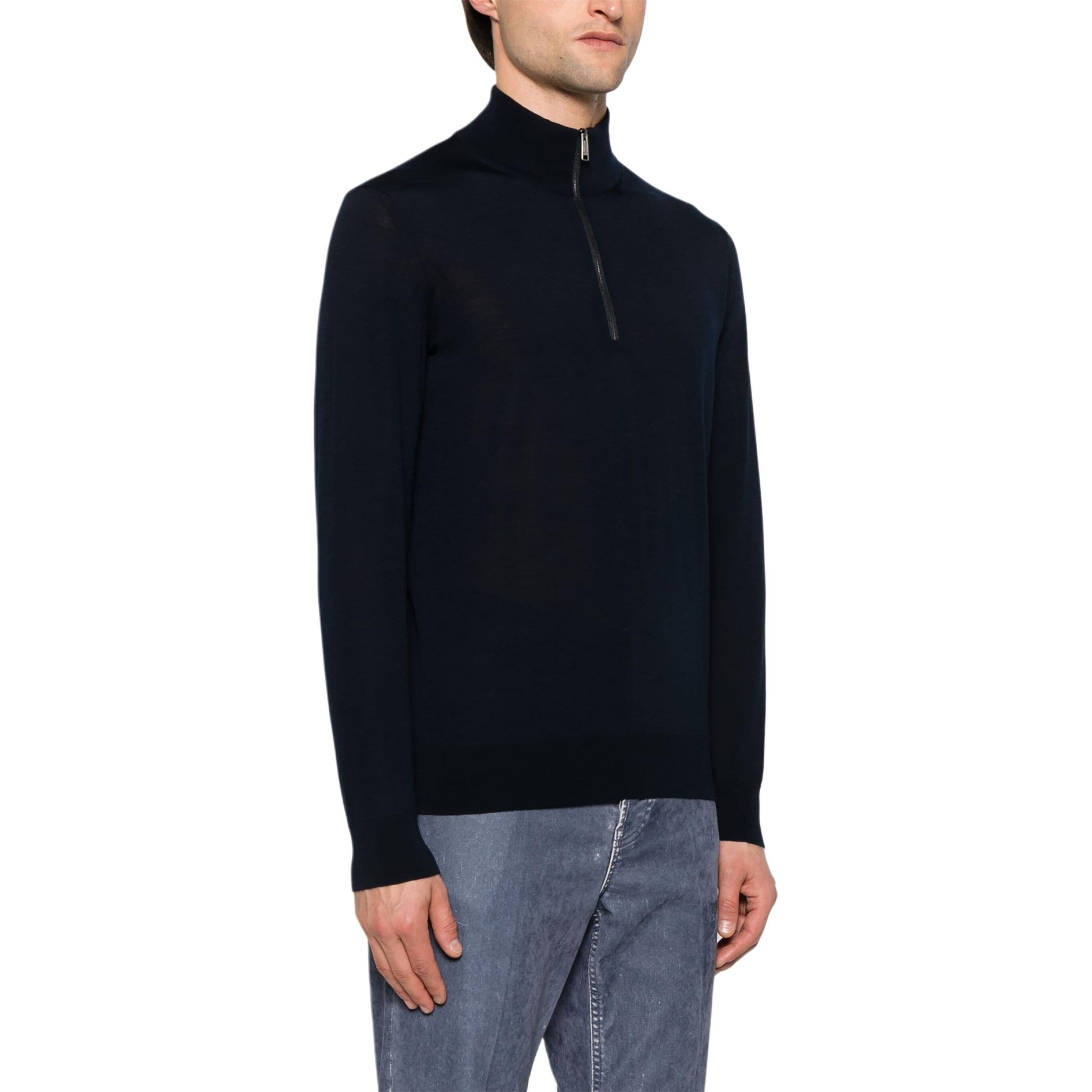 Purchase Zegna FW24 藍色高領半拉鍊針織毛衣 UEM00-A8128-B09