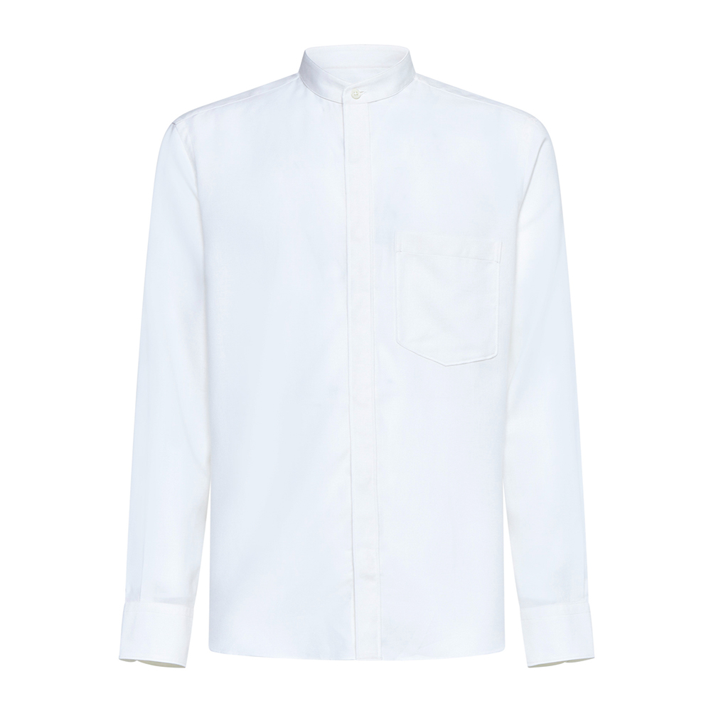 Zegna FW24  White Long-Sleeve Loose Fit Button Crewneck Shirt UEX44A8-SRG8-210