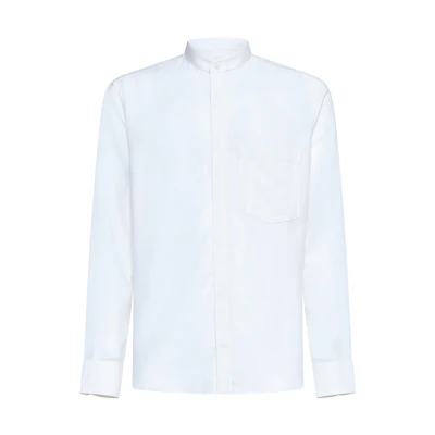 Zegna FW24 White Long-Sleeve Loose Fit Button Crewneck Shirt UEX44A8-SRG8-210