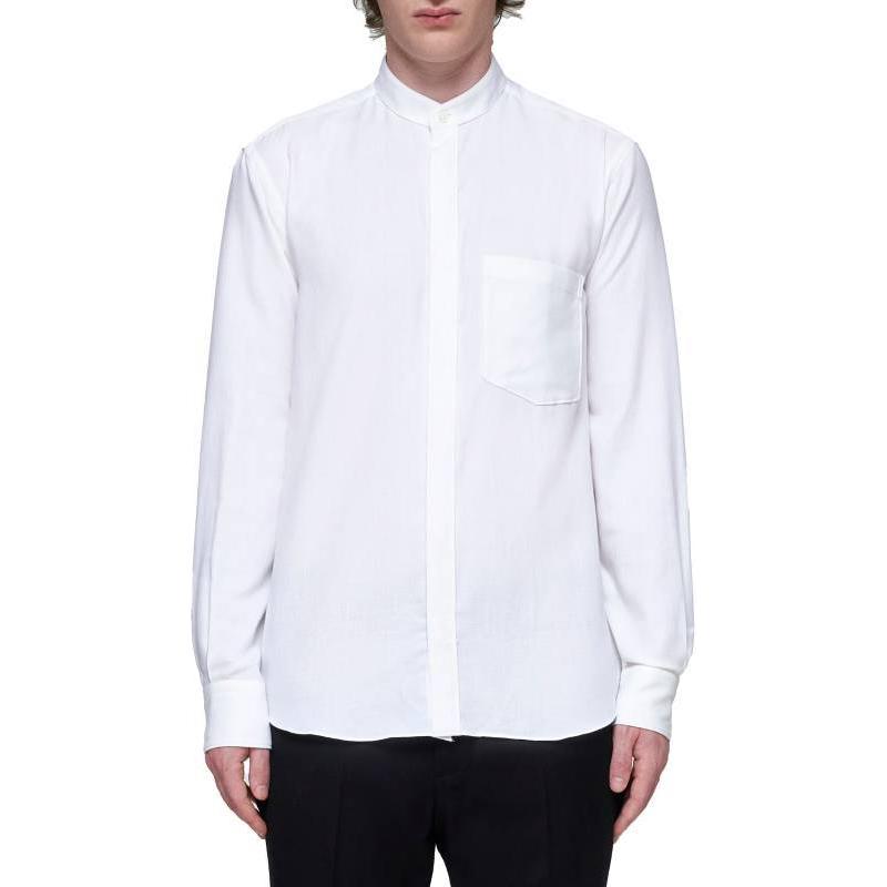 Shop Zegna FW24 白色長袖寬鬆版釦扣圓領襯衫 UEX44A8-SRG8-210