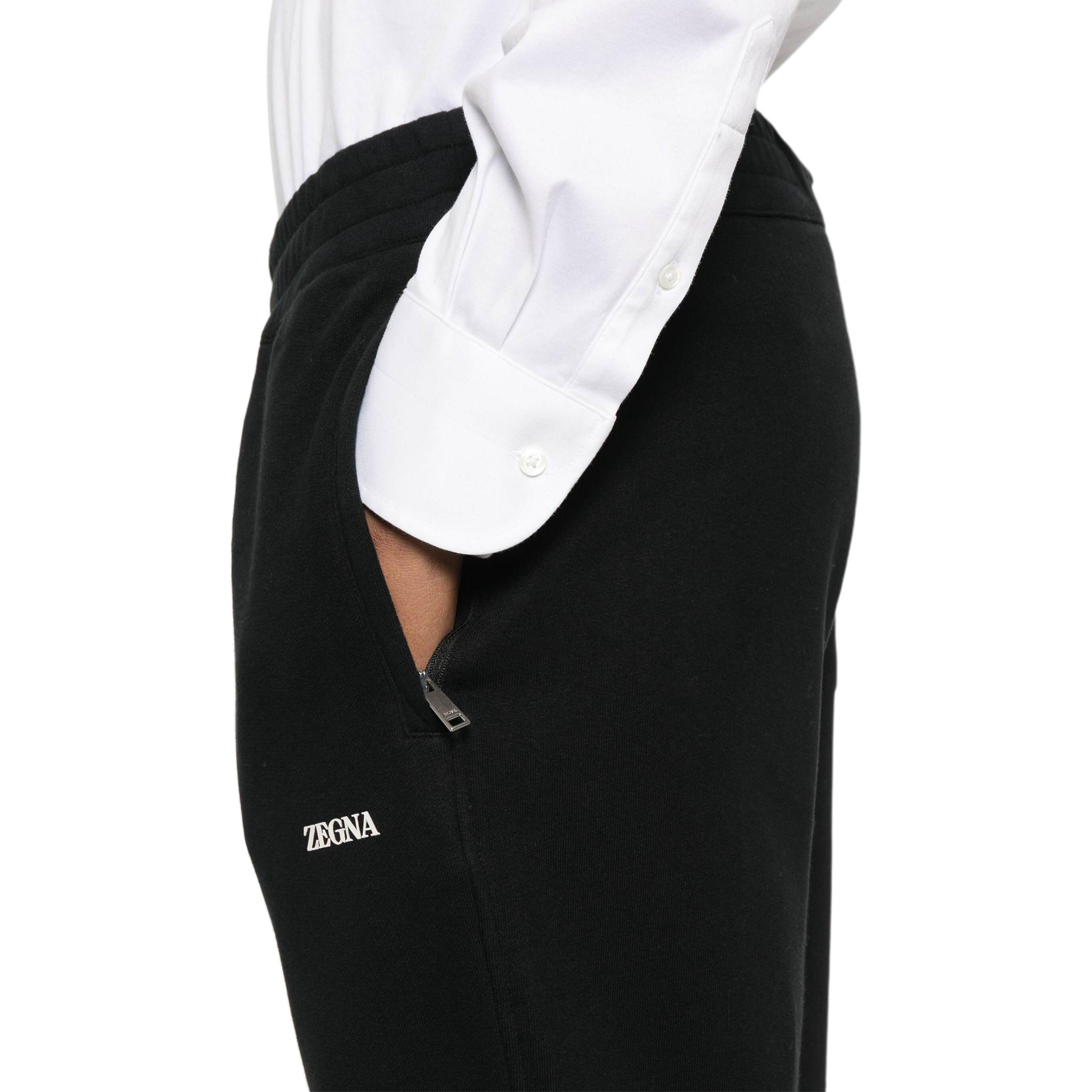 Details for Zegna 深藍色標誌細節彈性腰圍慢跑長褲 FW24。 UE522-A8EPA7