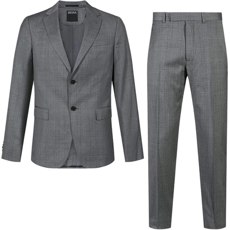 Zegna FW24 Single-Breasted Plaid Double Vent Suit  Grey 82272-6A8281-CGA