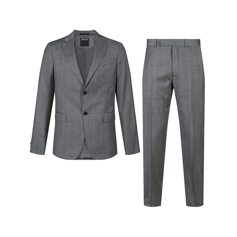 Order ゼニア FW24 シングルブレスト チェック柄 ダブルベント スーツ グレー 82272-6A8281-CGA