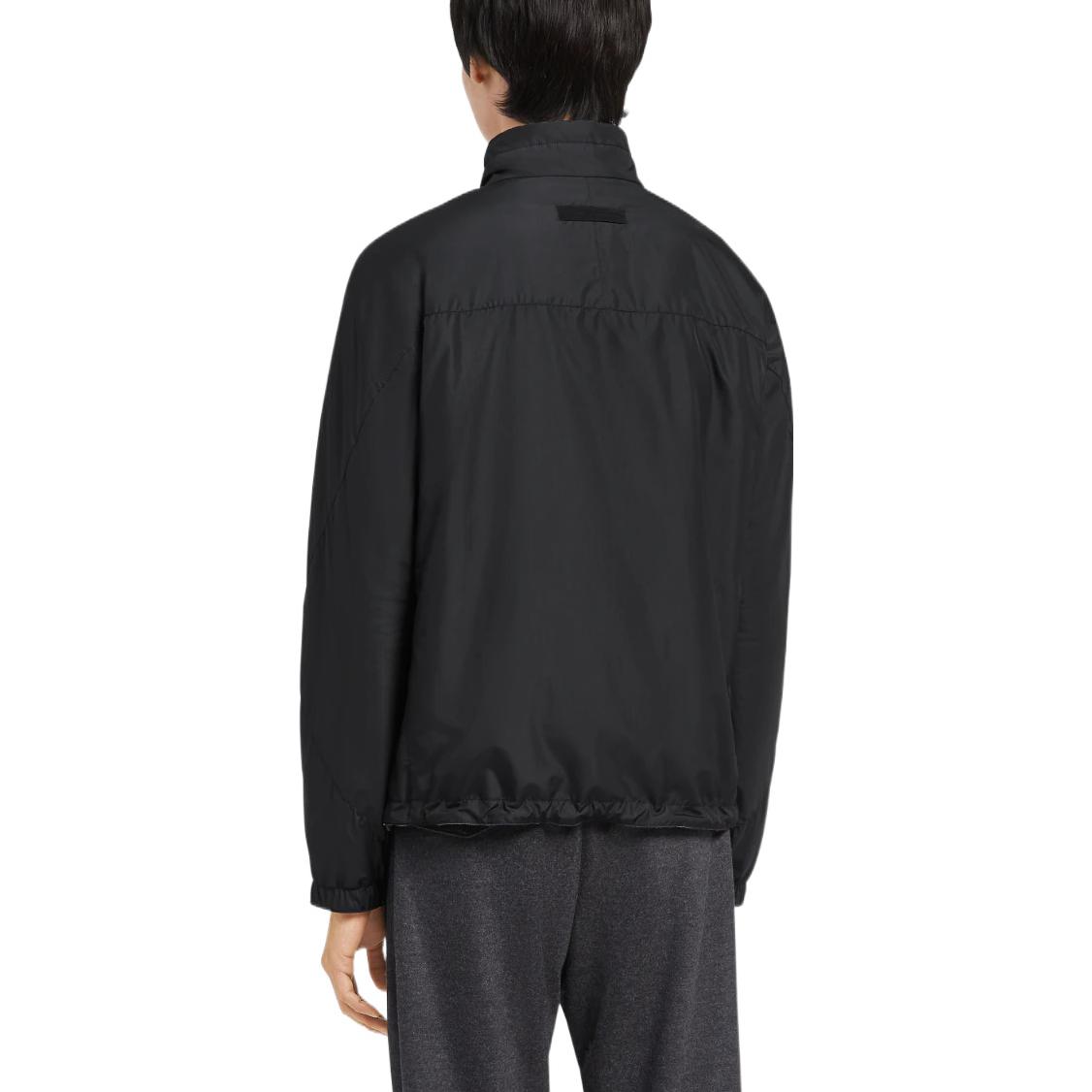 Shop Zegna FW24 Zephyr 黑色雙面防風拉鍊夾克外套。 E7T33-7124B-001