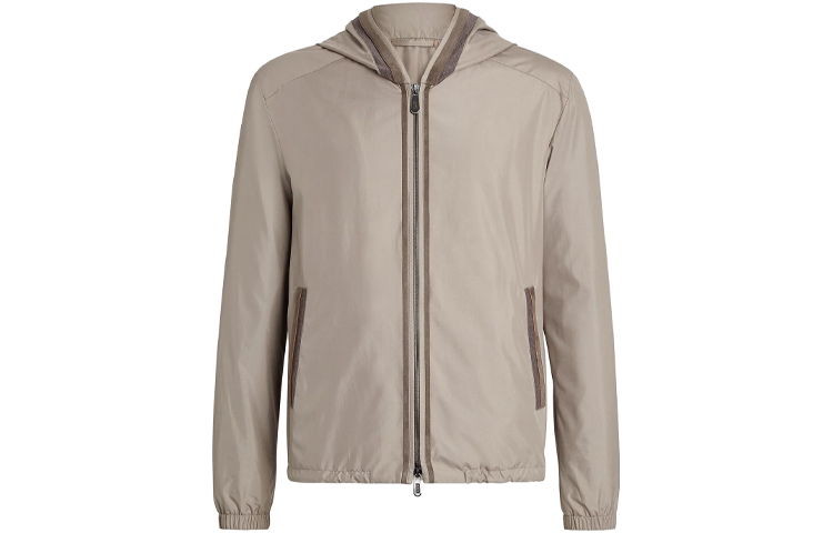 Zegna Khaki Hooded Zip-Up Jacket with Elastic Trim CWC809W308-N05