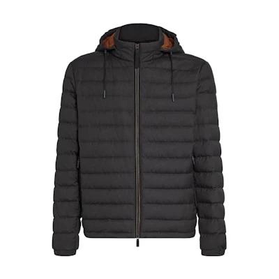 Zegna Leggerissimo Down Hooded Bomber Jacket Black E7T25-7209B-001