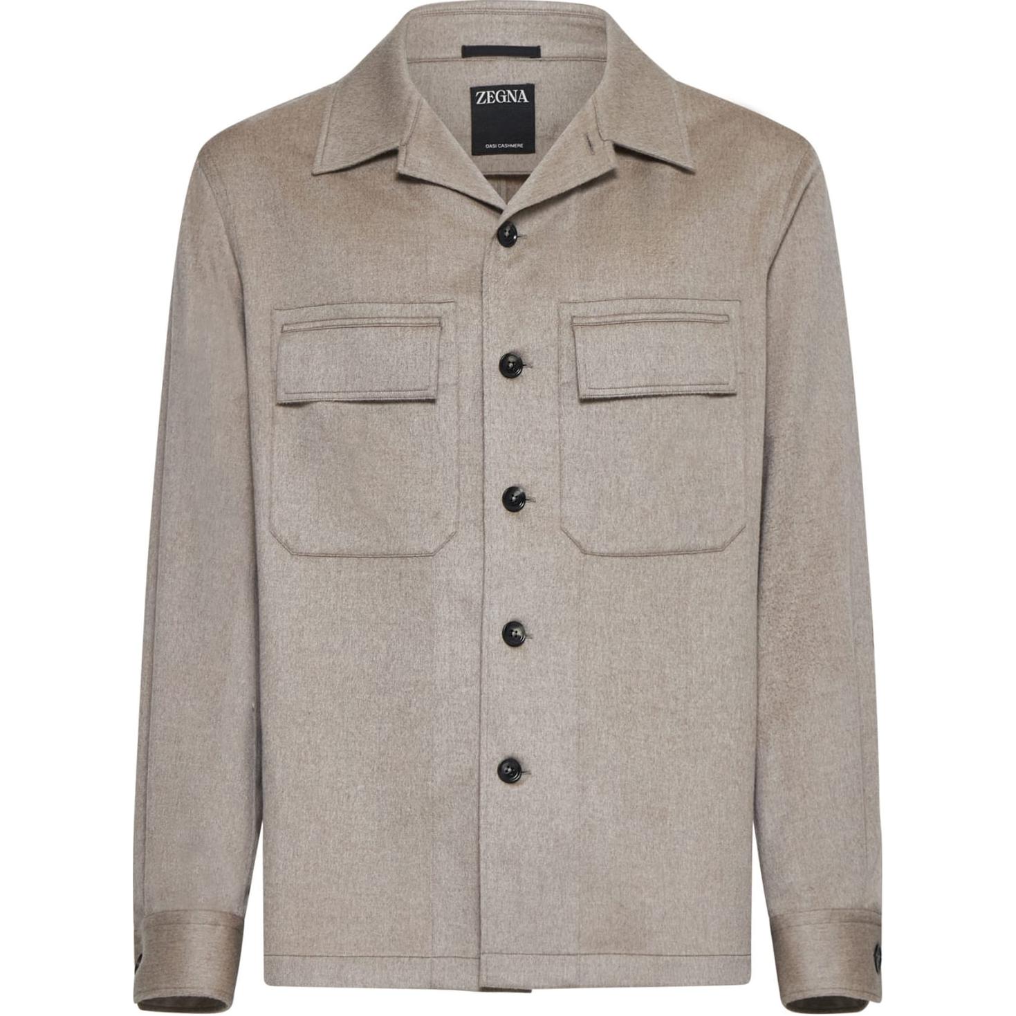 Zegna Light Brown Single-Breasted Collared Long-Sleeve Jacket UEV46A8-SOT6B014