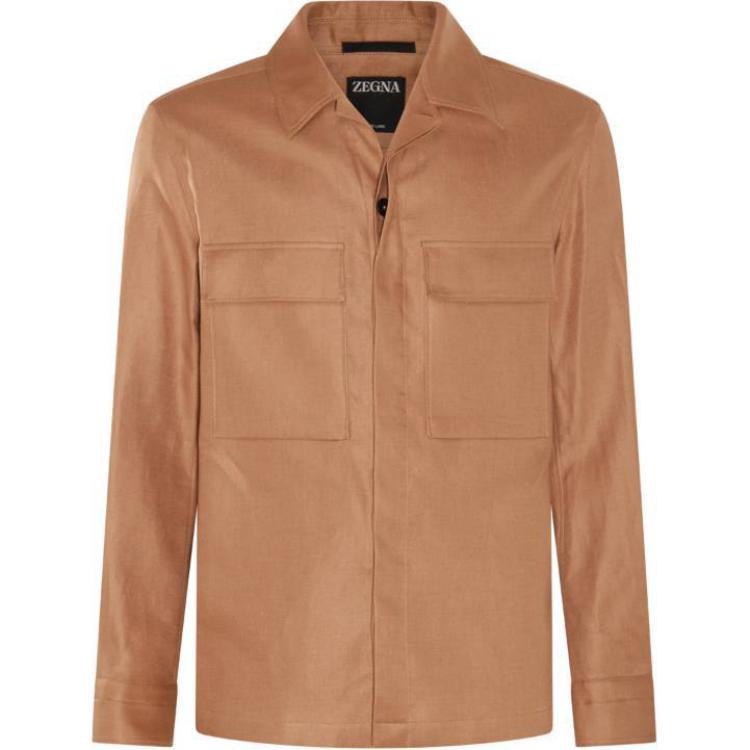 Zegna Light Brown Solid Zip-Up Collar Long-Sleeve Jacket RUDV60A7SOT10N04G