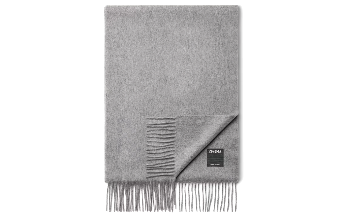 Zegna Logo Embroidered Cashmere Scarf Unisex Couple Style Grey. E8L40S-26N-GR2