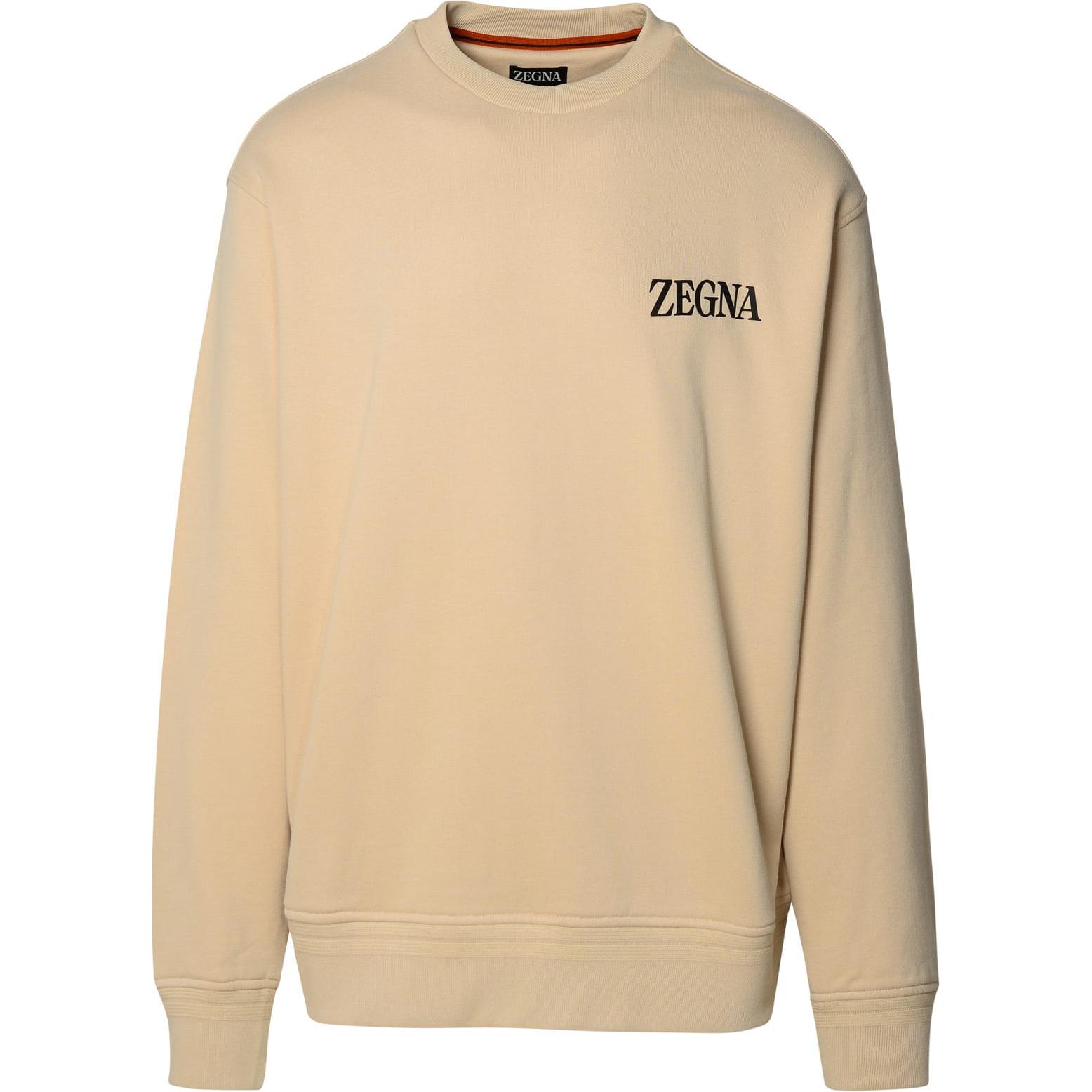 Zegna Logo Print Crewneck Slim Fit Long Sleeve Sweatshirt Beige () RUD522A7-D872-N03