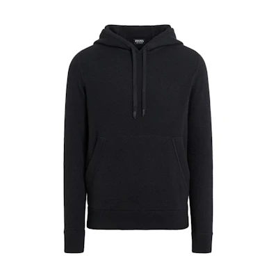 Zegna Oasi Cashmere Black Hoodie - Casual Solid Color Long Sleeve E8K10-178-K09