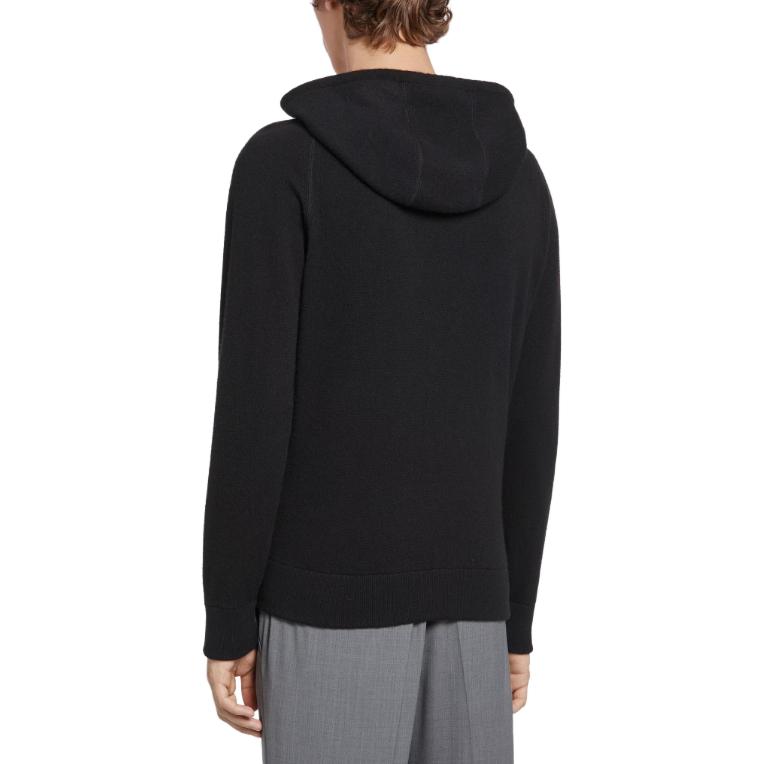 Zegna Oasi Cashmere Black Hoodie - Casual Solid Color Long Sleeve E8K10-178-K09 圖 5
