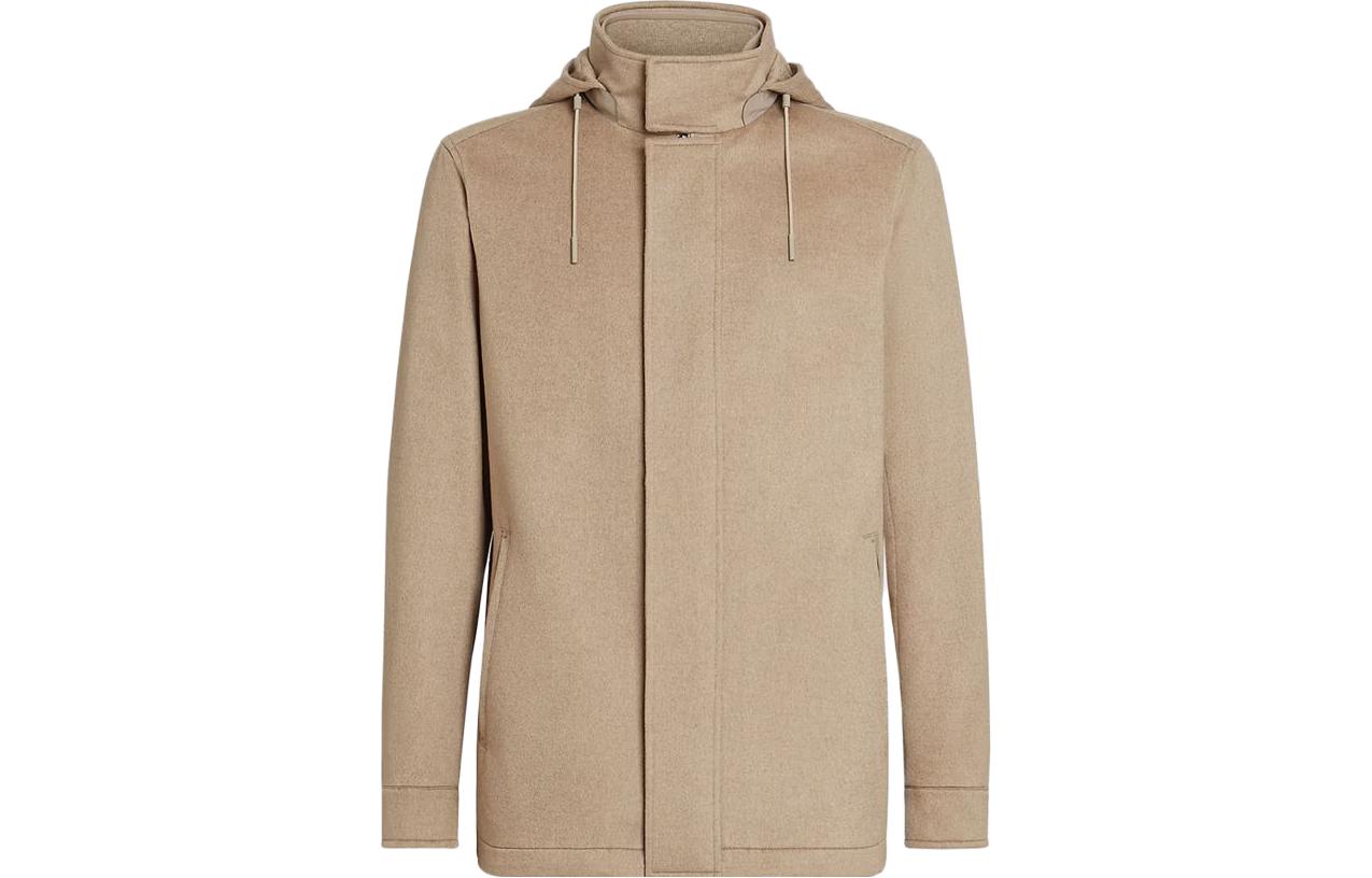 Zegna Oasi Cashmere Elements Cima Light Brown Hooded Overjacket for Men UCT42A6-7210-139