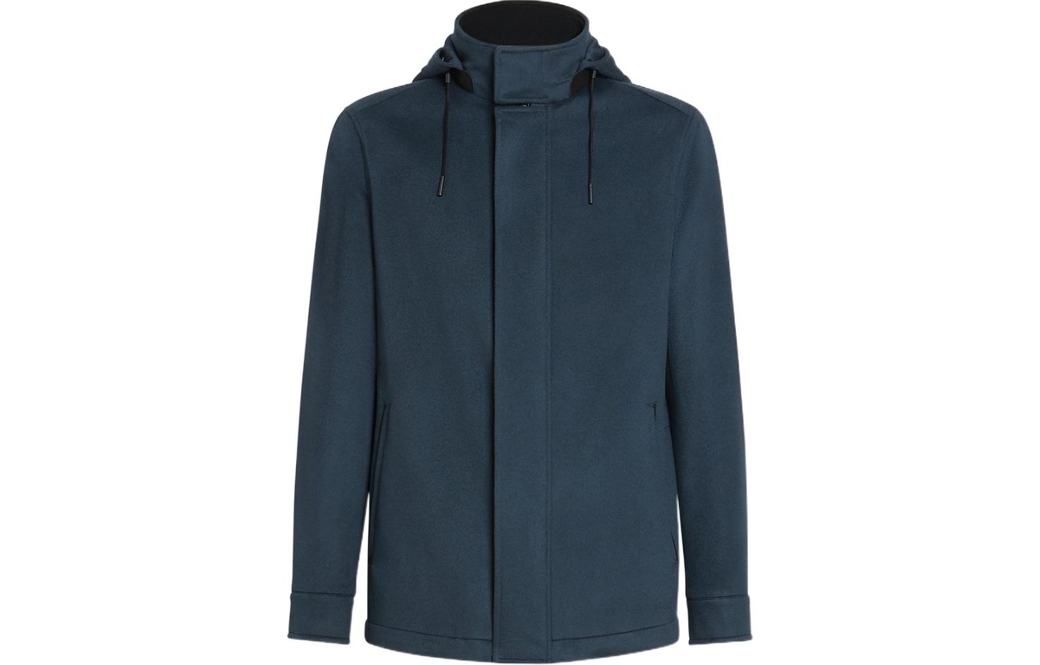 Zegna Oasi Cashmere Elements Cima Overjacket Blue Solid Hooded Zip Jacket UCT42-A67210-303