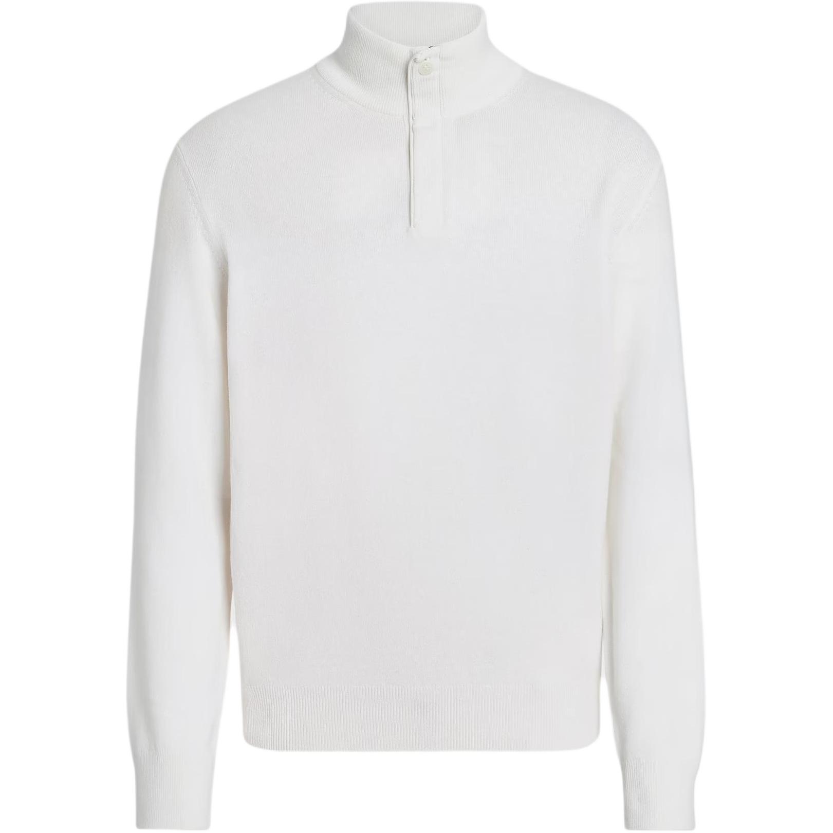 Zegna Oasi Cashmere White Zip Mock Neck Sweater  Long Sleeve Pullover E8K10-127-N91