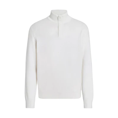 Zegna Oasi Cashmere White Zip Mock Neck Sweater Long Sleeve Pullover E8K10-127-N91