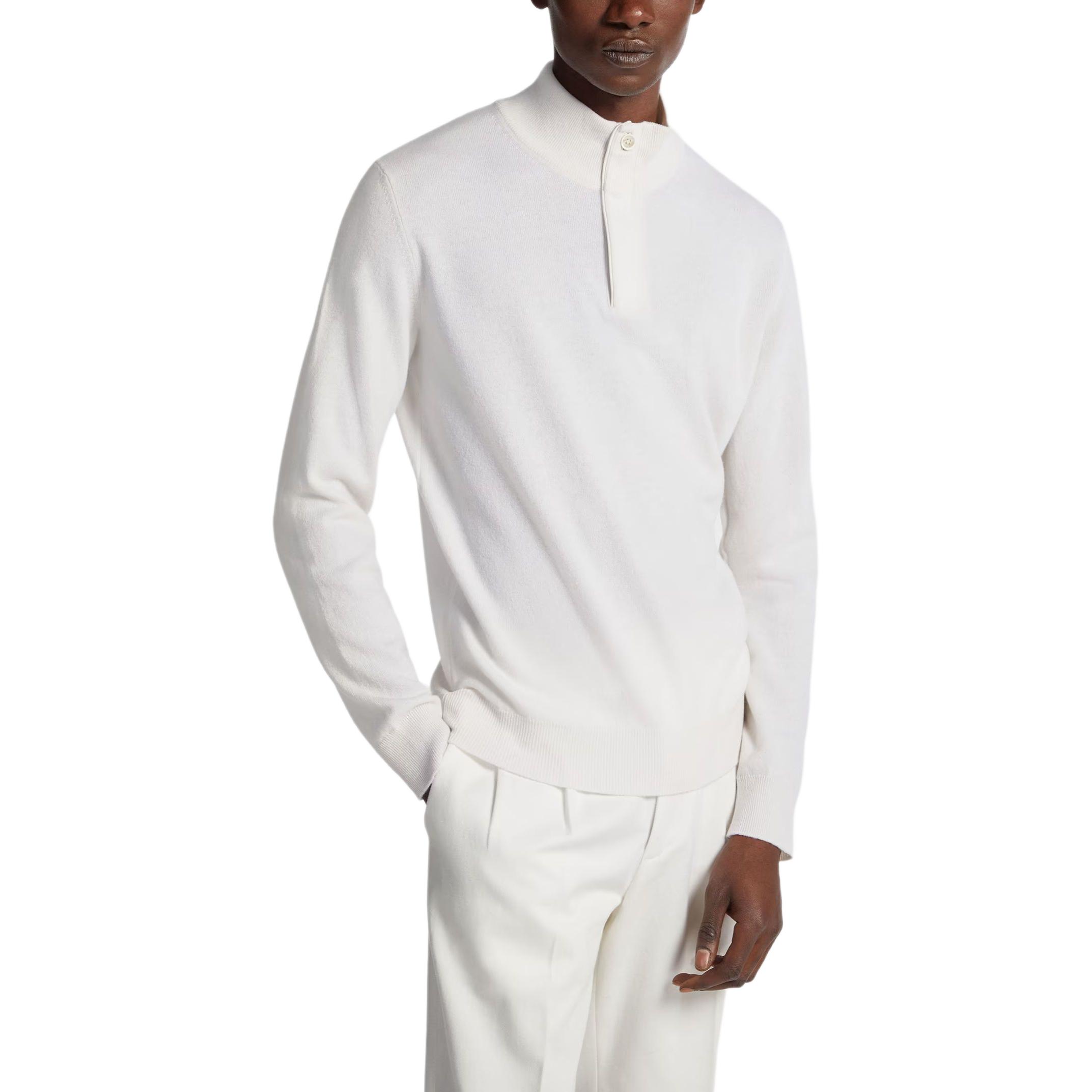 Purchase Jersey Zegna Oasi Cashmere Blanco Cuello Alto Cremallera Manga Larga. E8K10-127-N91