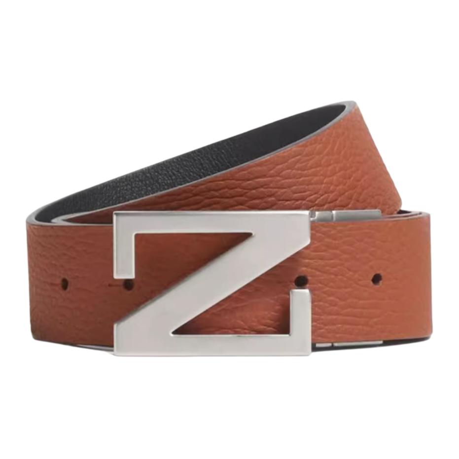 Zegna Reversible Black Brown Calf Leather Belt with Smooth Buckle 3.5CM for Men LHCEM-B027AZ-VSN