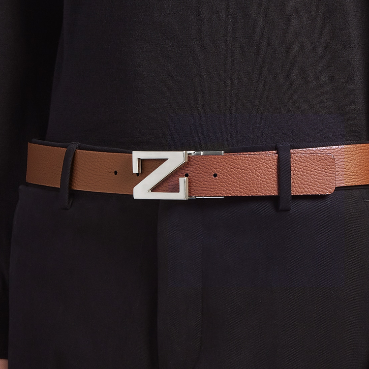 Lookbook Zegna 男士雙面黑棕小牛皮腰帶，搭配光滑扣，寬3.5CM LHCEM-B027AZ-VSN
