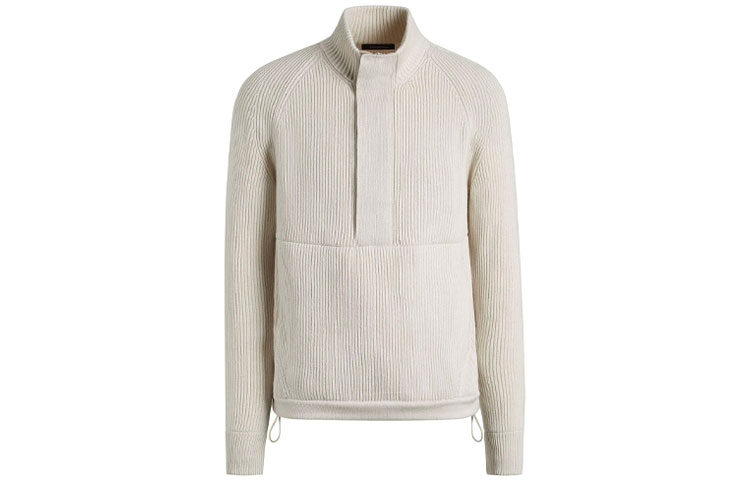 Zegna Ribbed Knit Long Sleeve Sweatshirt Beige () UYK72-127-N91