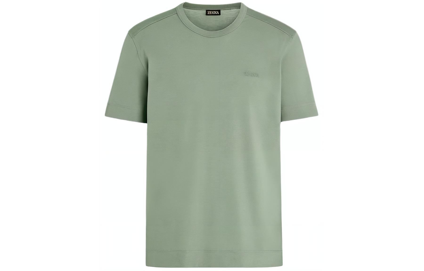 Zegna Sage Green Men’s Logo Embroidered Crewneck T-Shirt. UD360A7-D760-V04