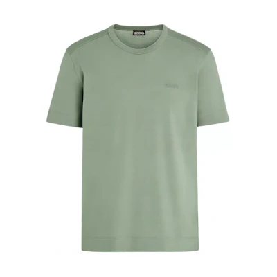 Zegna Sage Green Men’s Logo Embroidered Crewneck T-Shirt. UD360A7-D760-V04