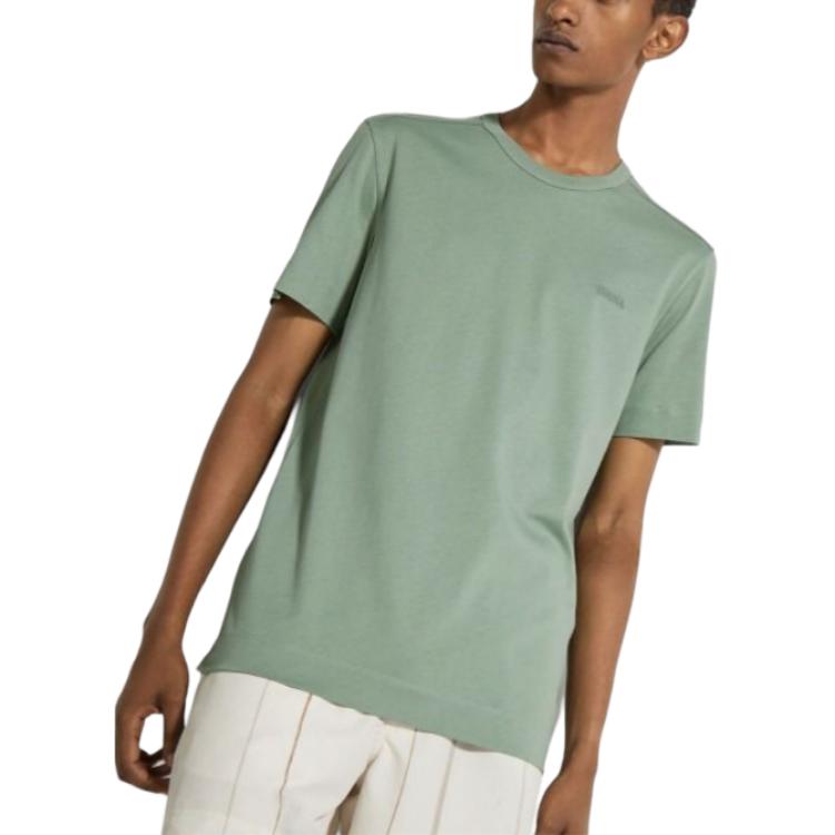 Lookbook Zegna 男裝鼠尾草綠刺繡Logo圓領T恤 UD360A7-D760-V04