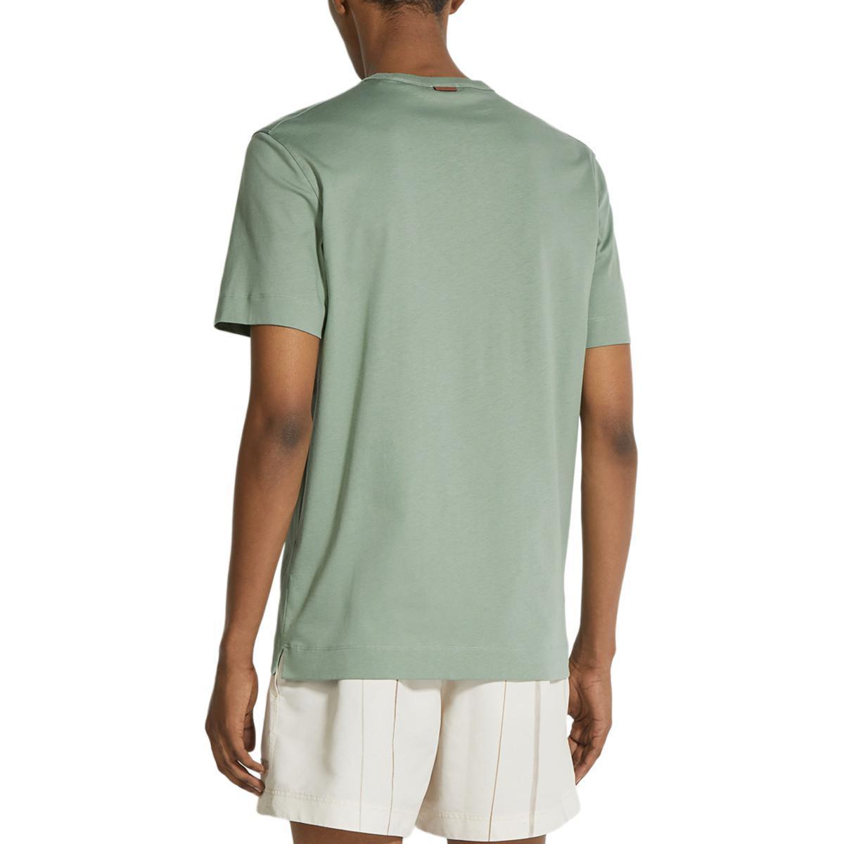 Shop Zegna 男裝鼠尾草綠刺繡Logo圓領T恤 UD360A7-D760-V04