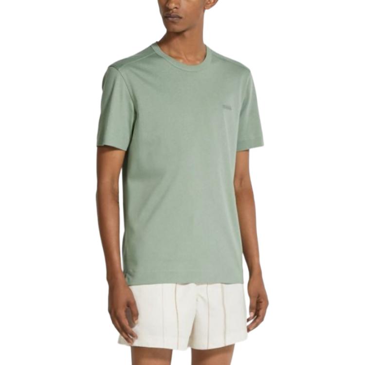 Purchase Zegna 男裝鼠尾草綠刺繡Logo圓領T恤 UD360A7-D760-V04