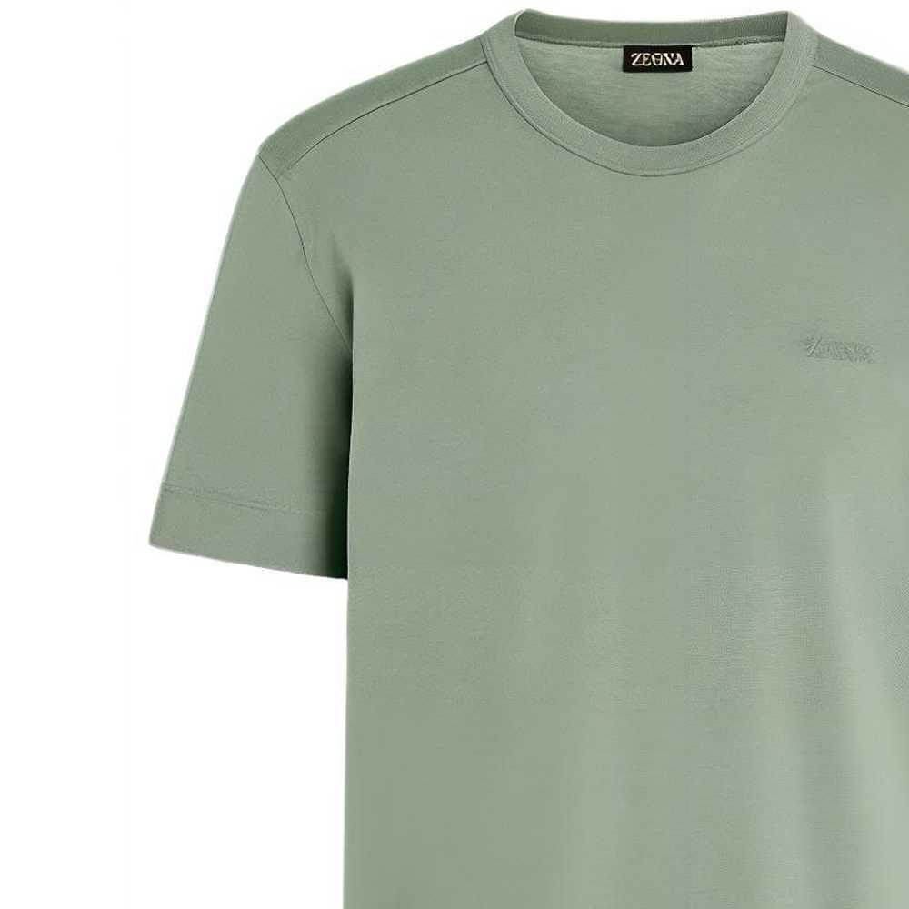 Details for Zegna 男裝鼠尾草綠刺繡Logo圓領T恤 UD360A7-D760-V04