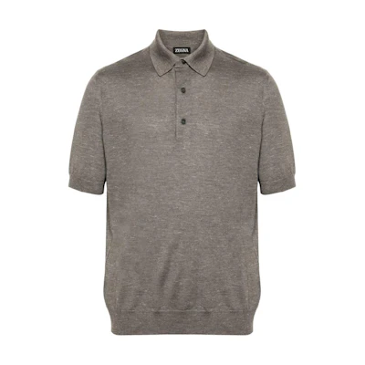 Zegna Slim-Fit Plain Short Sleeve Polo Shirt Men’s Taupe Brown. UDF91-A7C32