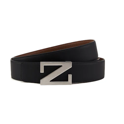 Zegna Smooth Buckle Calfskin Leather Belt Black Accessory. LHACI-B026AZ-NVZ