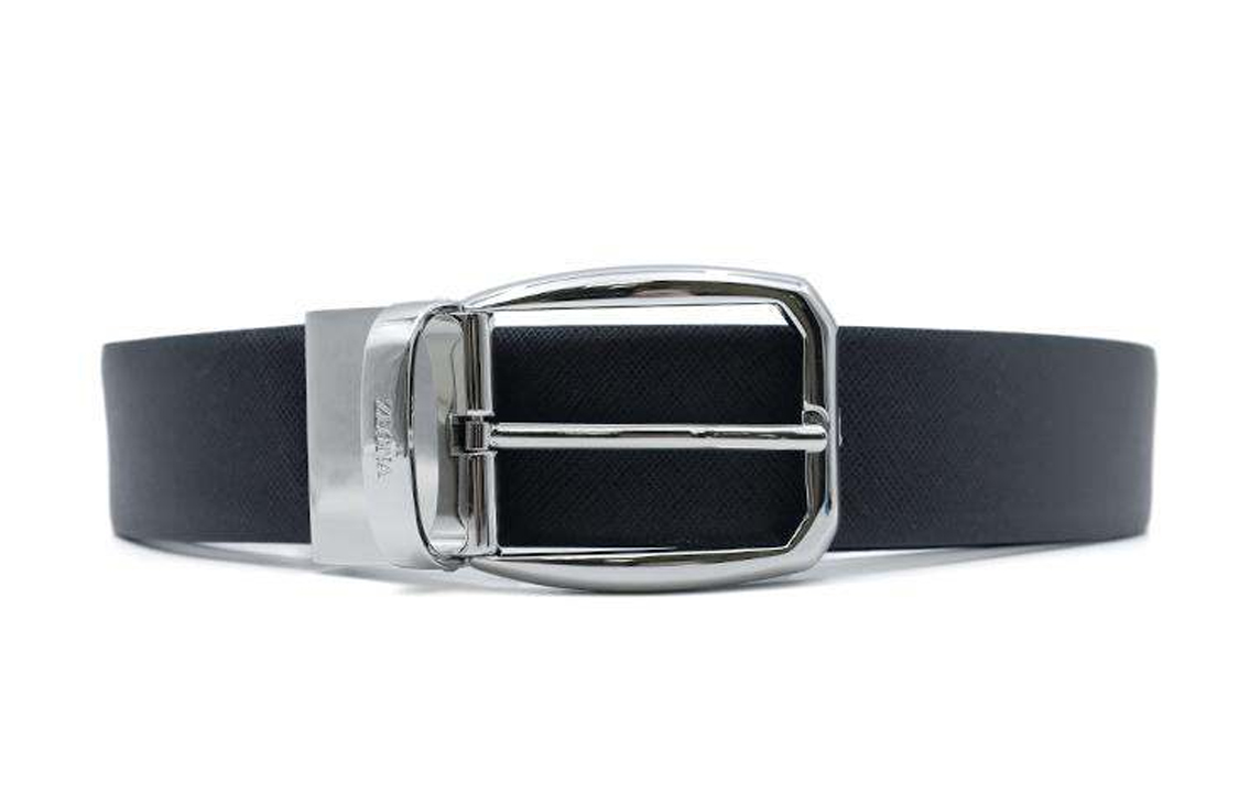 Zegna Smooth Palladium Buckle Leather Belt Men - Black 3.5cm Wide. LHROM B007PZ NER