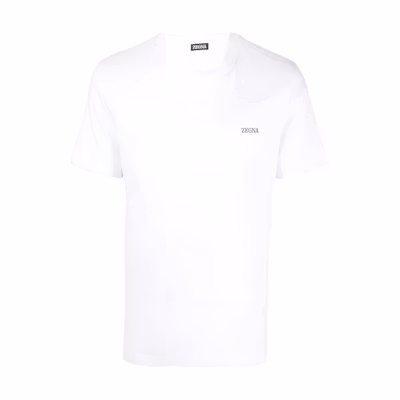 Zegna Solid Color Logo Print Crew Neck Short Sleeve T-Shirt Men’s. UA360-A760-N00